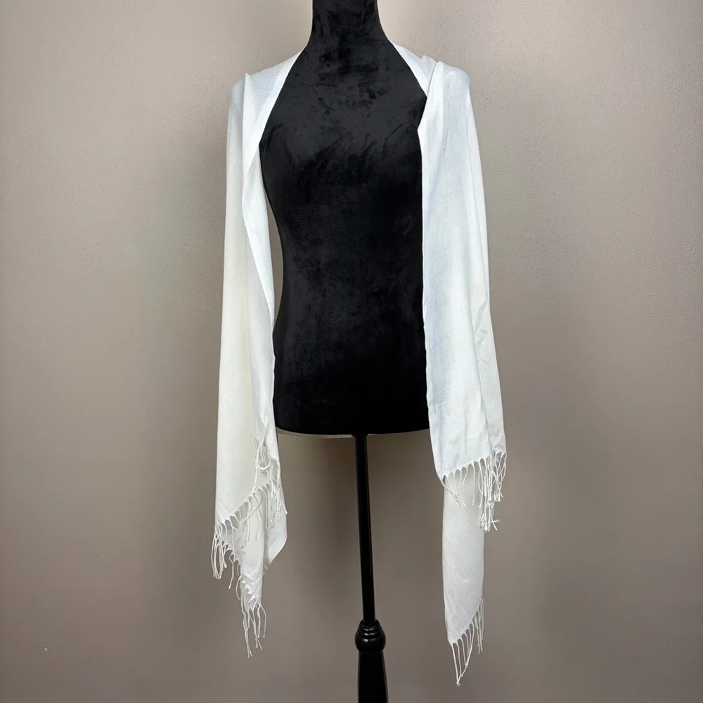 Off White Cream Pashmina Scarf Wrap Shawl Gauze Lightweight Tassel Fringe Solid